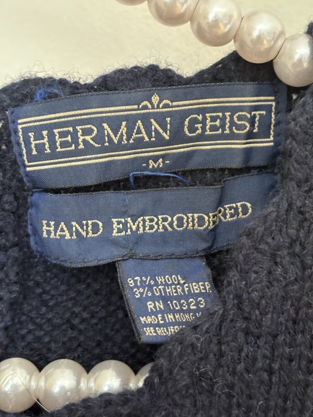 Vintage Herman Geist Size M Hand Embroidered Floral Wool Blend Sweater - Picture 4 of 4